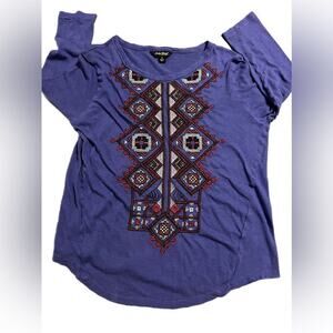 Lucky Brand Diamond Embroidered Top Sz Small